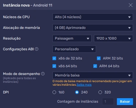 Instância personalizado pc