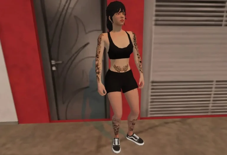 White female body with tattoos skin